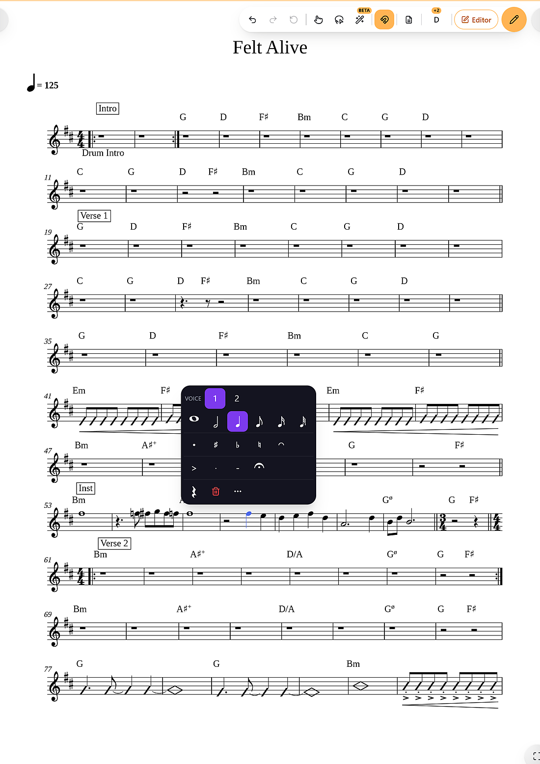 The Smart Chart in quick edit with a note selected and the note editor open