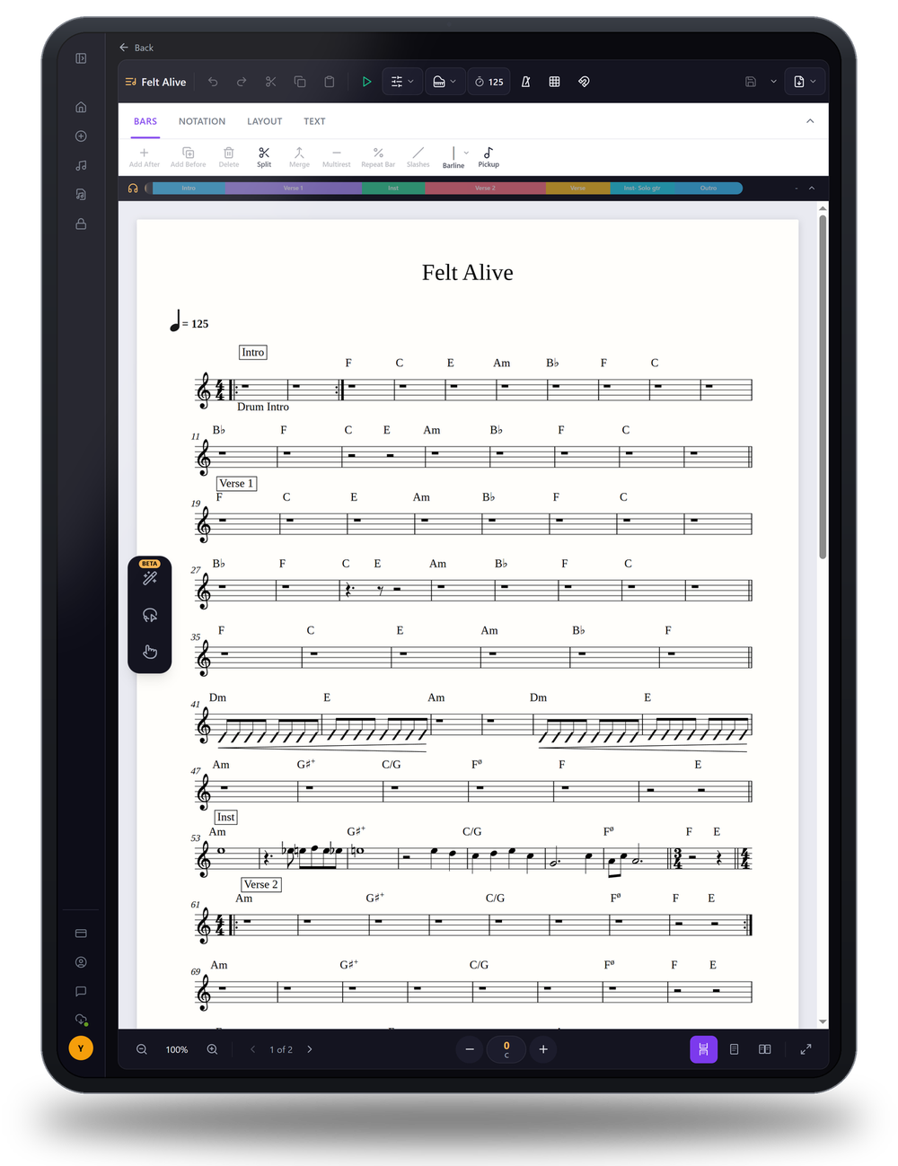 The same editor on a tablet